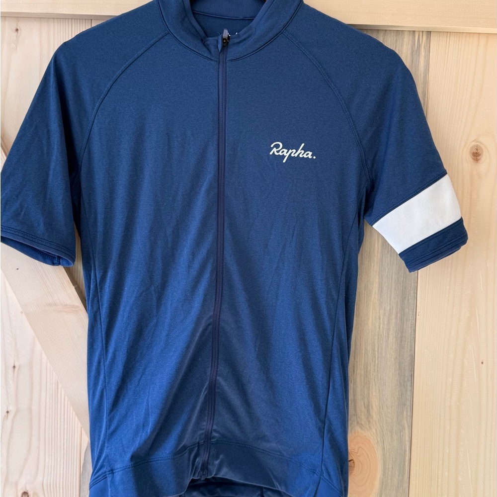 Rapha Deep Navy Cycling Jersey with White Sleeve Band